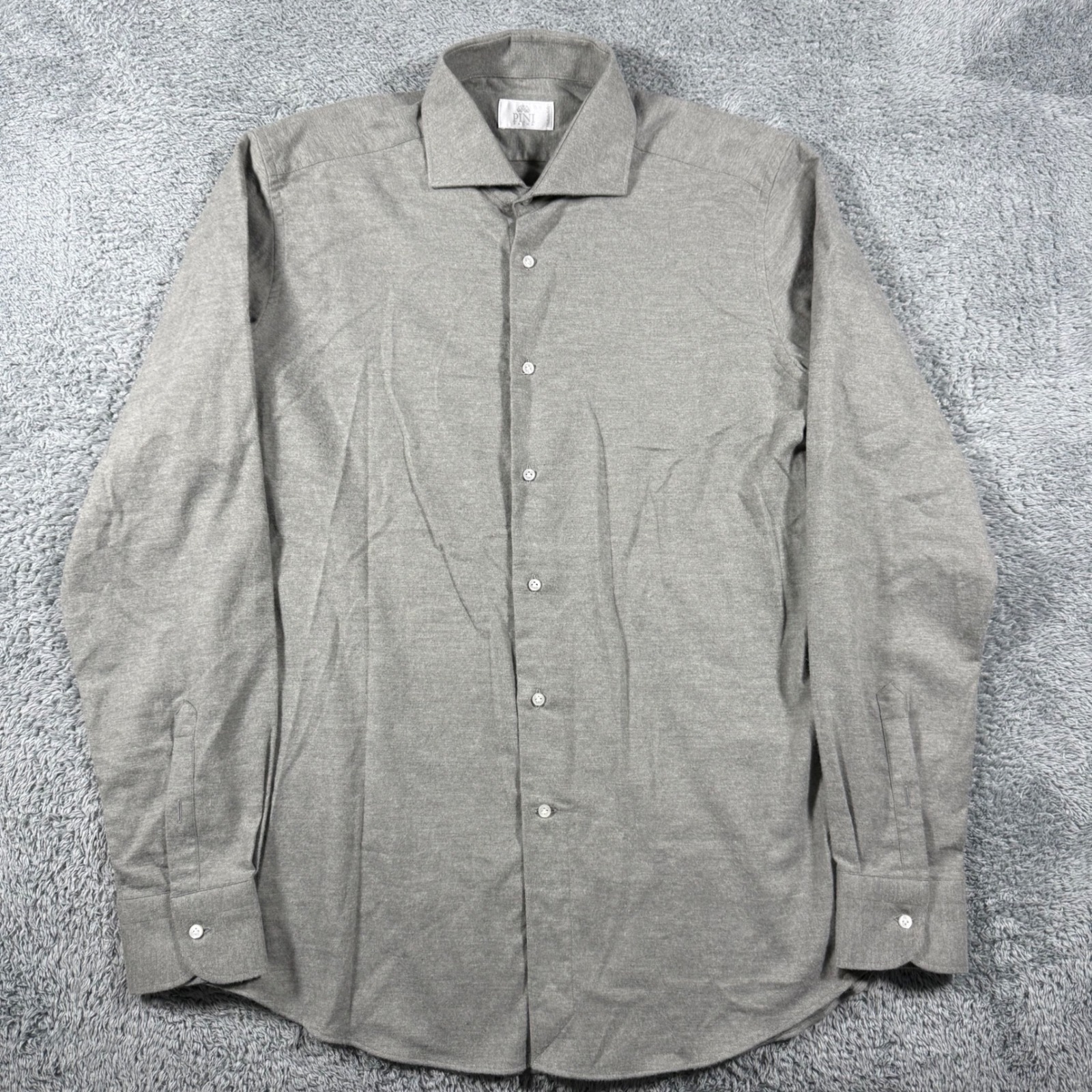 Pini Parma Flannel Shirt Mens 17/43 Made In Italy Spread Collar Brushed Cotton — image 2 of 7